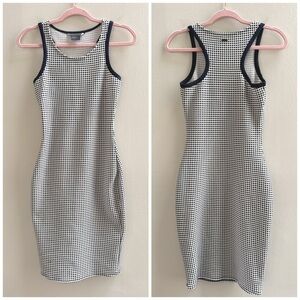 A/X Armani Exchange Navy Blue White Checkered Bodycon Midi Sleeveless Dress